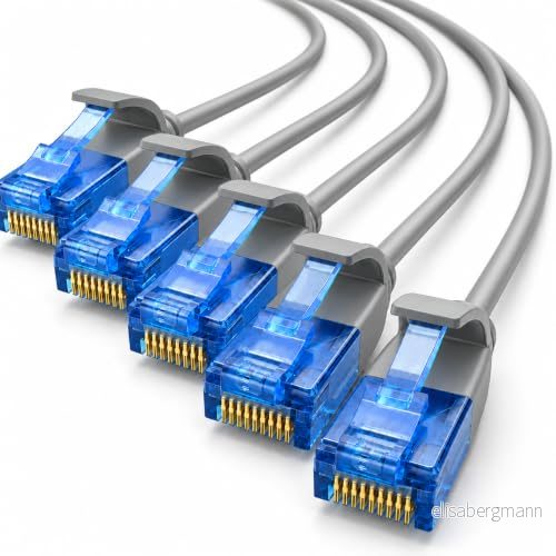1aTTack.de 660066 Cat6 Cat.6 kabel Cat nätverkskabel 2m patchkabel tunn (liten diameter mycket flexibel) 1000 Mbit/s 5 stycken grå 4251073660066