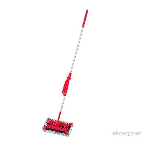 Relaxdays sladdlös kvast med batteri och laddare, smutsbehållare, justerbart handtag 126 cm, röd/silver 4052025133955