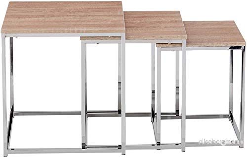 HAKU Möbel Sidobordssats om 3, MDF, ljus krom ek, B 29 x D H 36 cm/B 34 39 42 cm 4001070330833