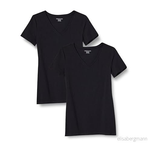 Amazon Essentials dam klassisk passform kortärmad v ringad t shirt, paket med 2, svart, 1X 196433128005