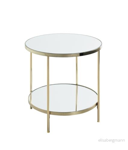 HAKU Möbel Sidobord mässingspläterad, Metall, spegel 5 mm Storlek: H 46 cm x Ø 45 cm, Stil: Art déco 4001070541581