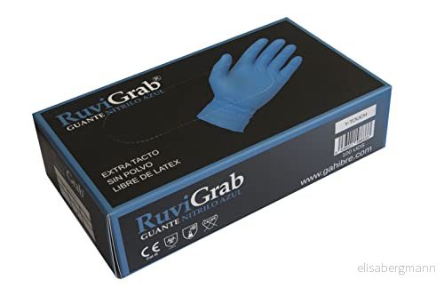 Ruvigrab Engångshandske av blå nitril Hög hållfasthet Handskar för mekanik, verkstad, industri, konstruktion och kemi Latexfri 100 stycken Storlek L 8436021588333
