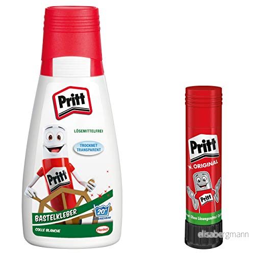 Pritt pyssellim, transparent torkning universallim för hem, skola eller kontor, vitt byggverktyg barn, sparset med 1 flaska på 100 g och Stick Kebestift 11 g, 9HPAKC2P1X 4007817083390