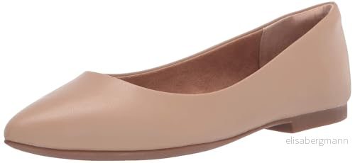 Amazon Essentials dam spetsig tå balett platt, Beige konstläder, 12.5 US 840809194438