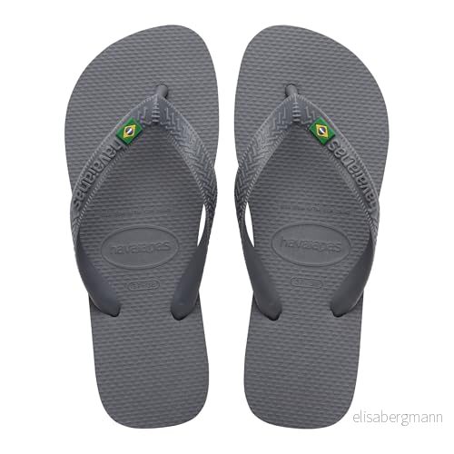 Havaianas topp Brasilien, bekväm, hållbar och lätt flip flops, med halkfri sula, brasiliansk flagga på remmarna, vuxna unisex, Stål Grå001, 39/40 EU 7909989593936