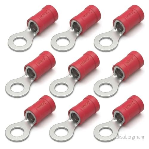 AUPROTEC 100 x ringkabelskor 0,51,5 mm² röd håldiameter M8 delisolerad PVC RV kabelkontakt av koppar förtennad 4251315633704