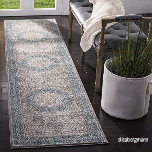 Traditionell vävd innermatta, Sofia kollektion, SOF365, i ljusgrå/blå, 66 x 244 cm för vardagsrum, sovrum eller något annat inomhusutrymme av SAFAVIEH. 889048121577