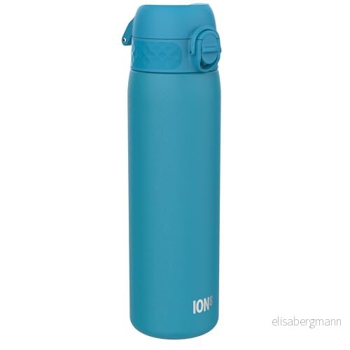 ION8 Vattenflaska Termos Stål, 500 ml/18 oz, Läcksäker, Lätt att Öppna, Säkert Lås, Diskmaskinssäker, Passar i Bilställ, Bärhandtag, Represistent, Drickflaska Metall, Blå 619098088397