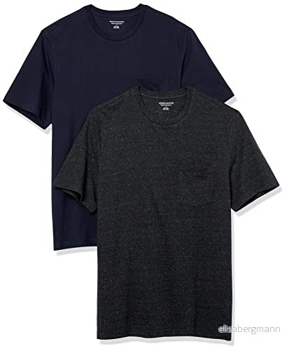 Amazon Essentials herr normal passform kortärmad rund hals ficka t shirt, paket med 2, kol ljung/marinblå, XX Large 196433601287