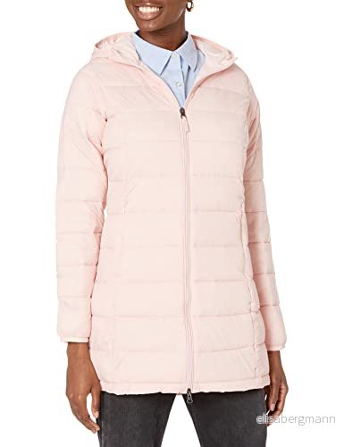 Amazon Essentials lättviktig vattentålig pufferjacka med huva (finns i plusstorlek), ljusrosa, X Small 191770676226