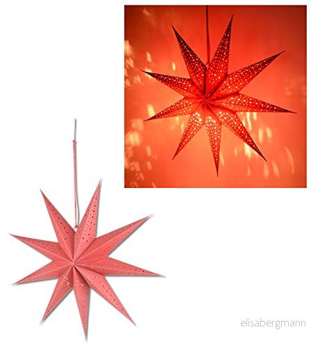 Riffelmacher 76623 fönsterdekor stjärna, 1 st., storlek 60 cm, röd, av papper med glitter, lämplig för belysning, dekoration jul och Advent, hängande dekoration, utan belysning 4004942766235